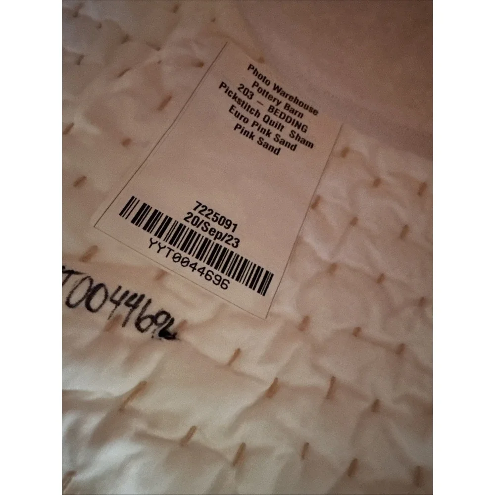 Pottery Barn Euro Pick Stitch Quilted Pink Sand Pillow Sham Linen Cotton Tie 36